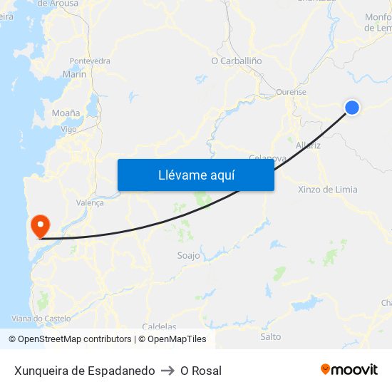 Xunqueira de Espadanedo to O Rosal map