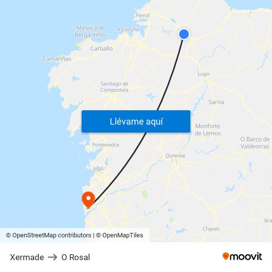 Xermade to O Rosal map