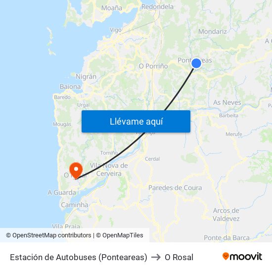 Estación de Autobuses (Ponteareas) to O Rosal map