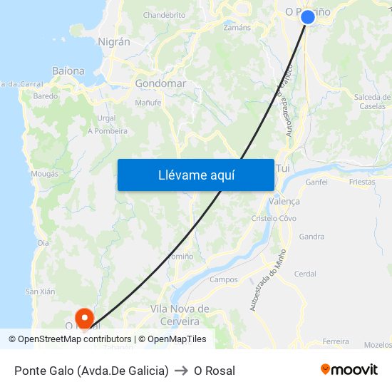 Avenida de Galicia (O Porriño) to O Rosal map