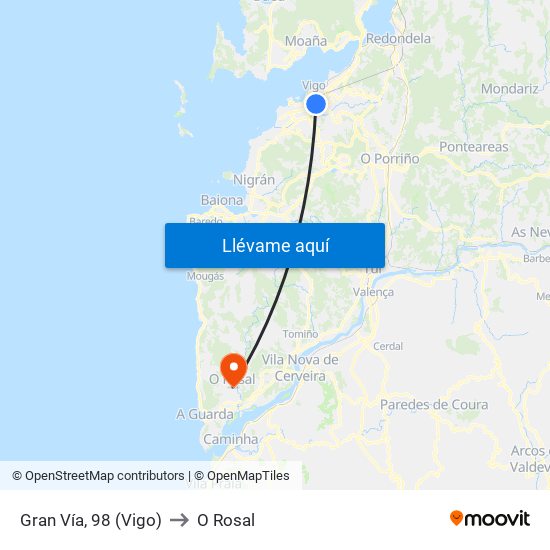Gran Vía, 98 (Vigo) to O Rosal map