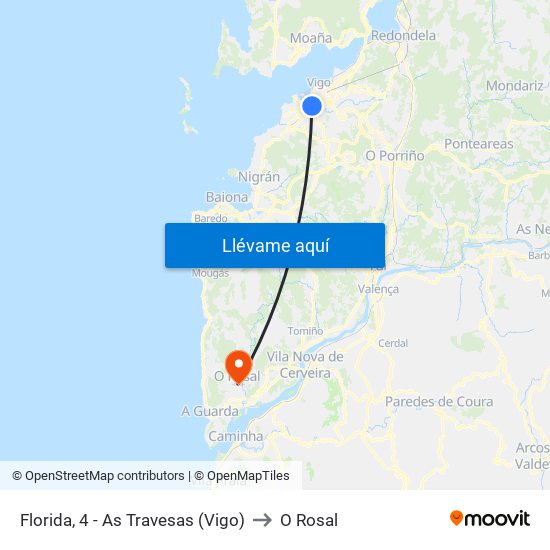 Florida, 4 - As Travesas (Vigo) to O Rosal map