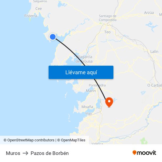 Muros to Pazos de Borbén map