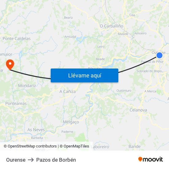 Ourense to Pazos de Borbén map