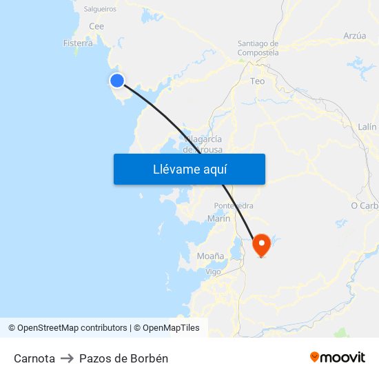 Carnota to Pazos de Borbén map