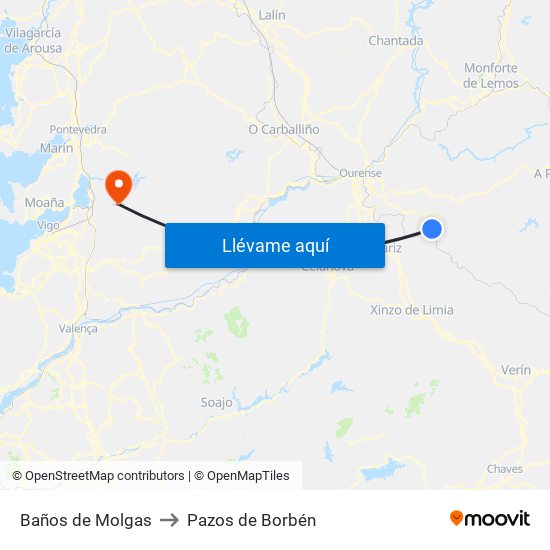 Baños de Molgas to Pazos de Borbén map