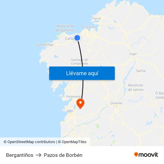 Bergantiños to Pazos de Borbén map