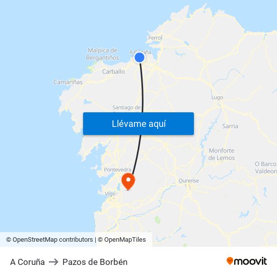 A Coruña to Pazos de Borbén map