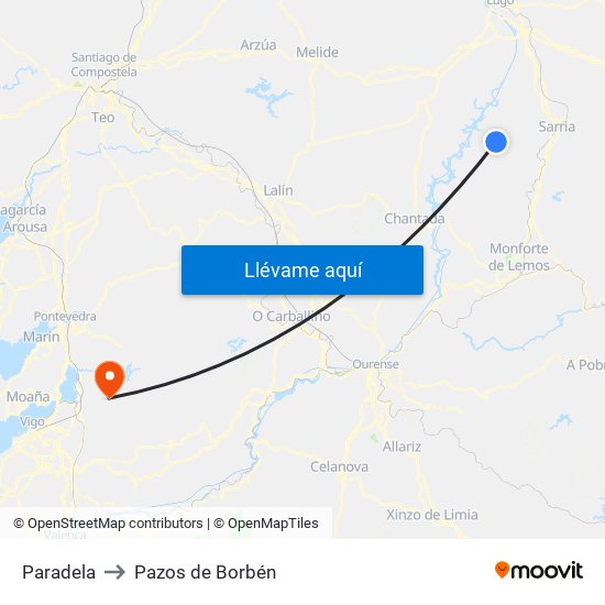 Paradela to Pazos de Borbén map