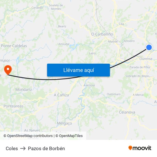Coles to Pazos de Borbén map