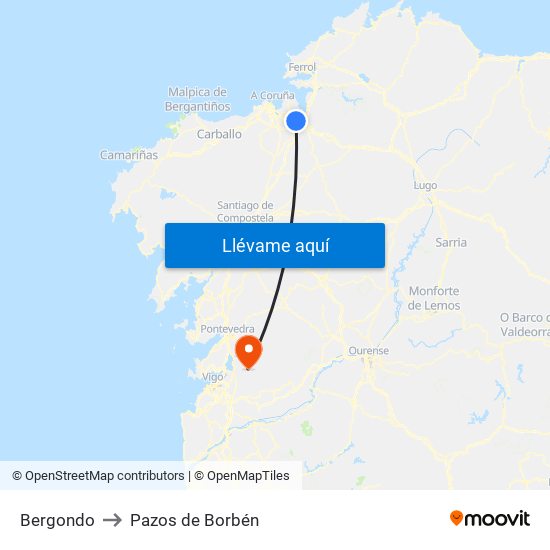 Bergondo to Pazos de Borbén map