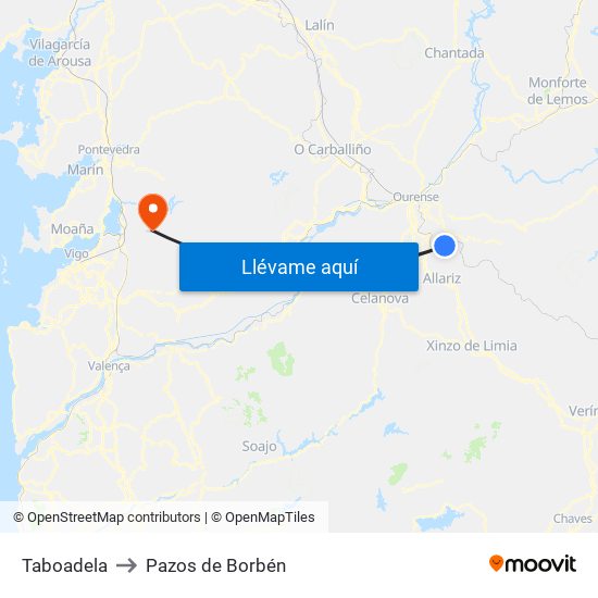 Taboadela to Pazos de Borbén map