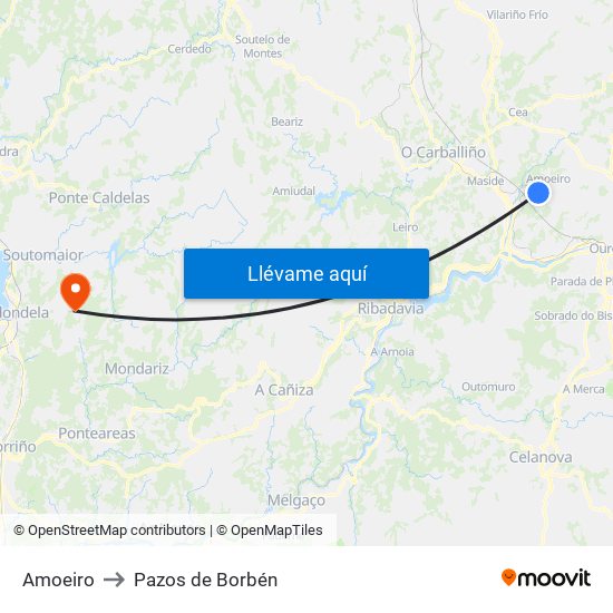 Amoeiro to Pazos de Borbén map