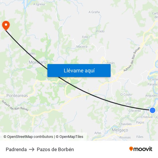 Padrenda to Pazos de Borbén map