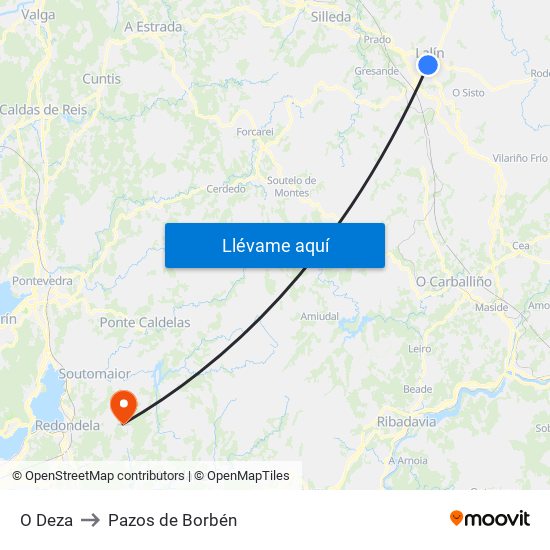 O Deza to Pazos de Borbén map