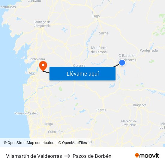 Vilamartín de Valdeorras to Pazos de Borbén map