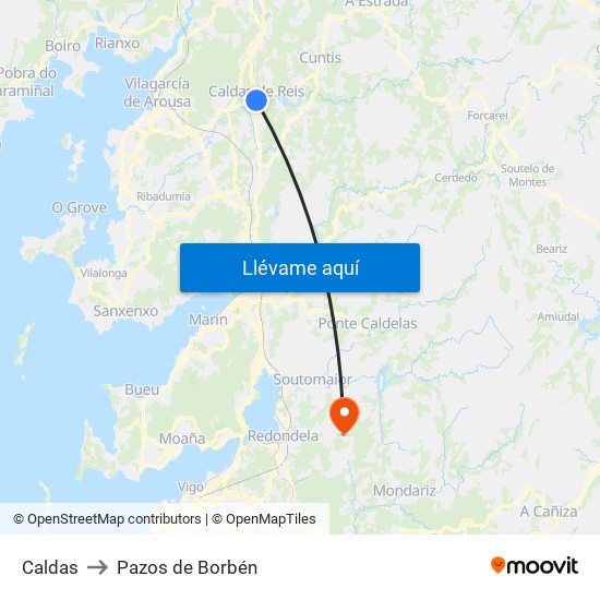 Caldas to Pazos de Borbén map