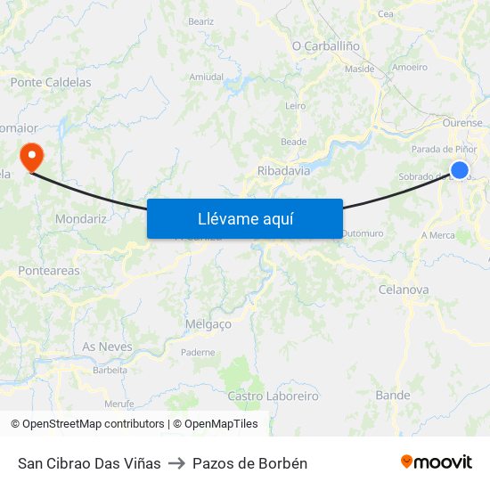 San Cibrao Das Viñas to Pazos de Borbén map