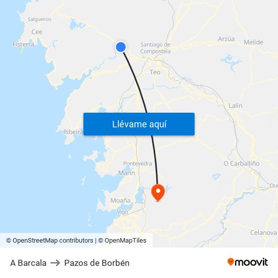 A Barcala to Pazos de Borbén map