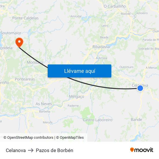 Celanova to Pazos de Borbén map