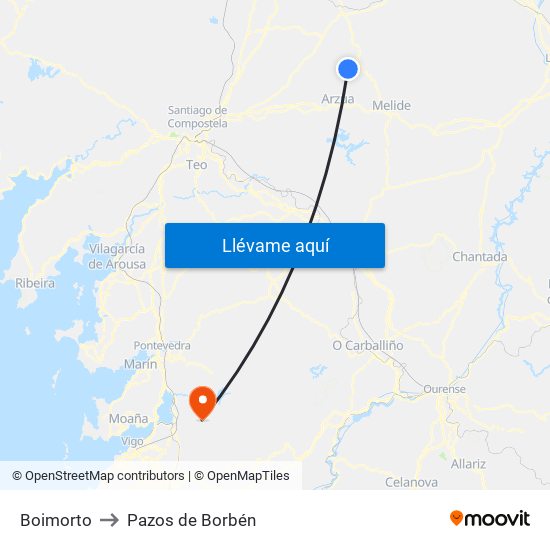 Boimorto to Pazos de Borbén map