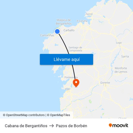 Cabana de Bergantiños to Pazos de Borbén map