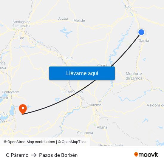 O Páramo to Pazos de Borbén map