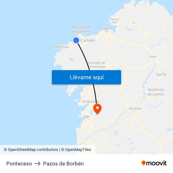Ponteceso to Pazos de Borbén map