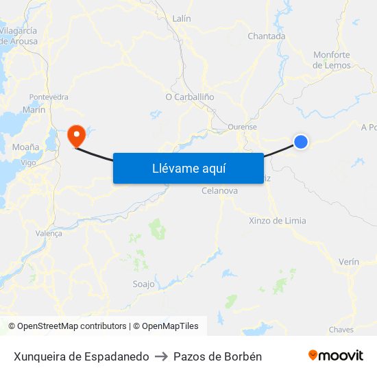 Xunqueira de Espadanedo to Pazos de Borbén map