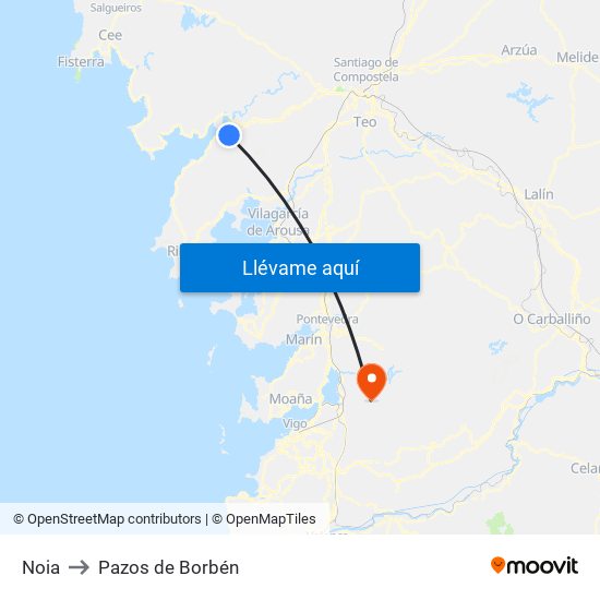 Noia to Pazos de Borbén map