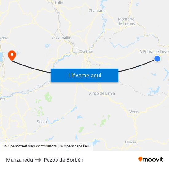 Manzaneda to Pazos de Borbén map