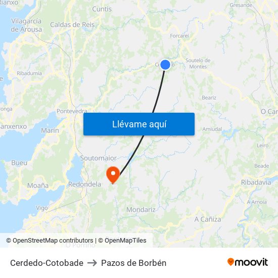 Cerdedo-Cotobade to Pazos de Borbén map