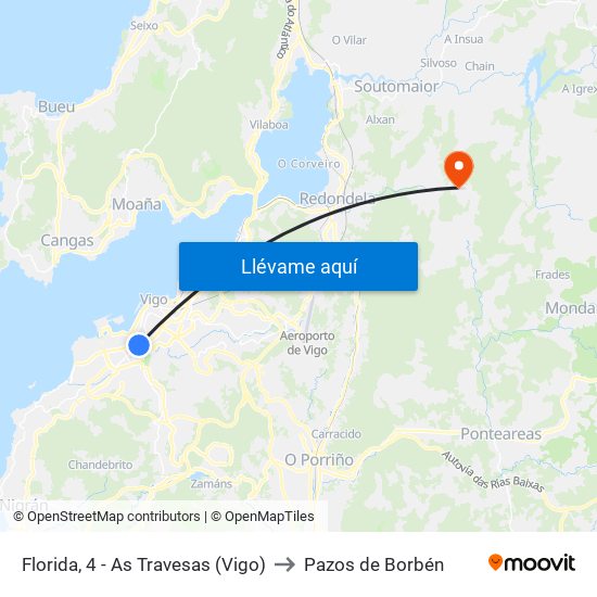 Florida, 4 - As Travesas (Vigo) to Pazos de Borbén map
