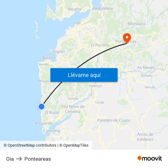 Oia to Ponteareas map