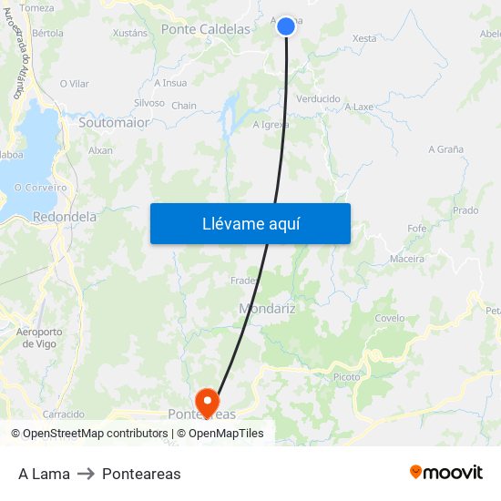 A Lama to Ponteareas map