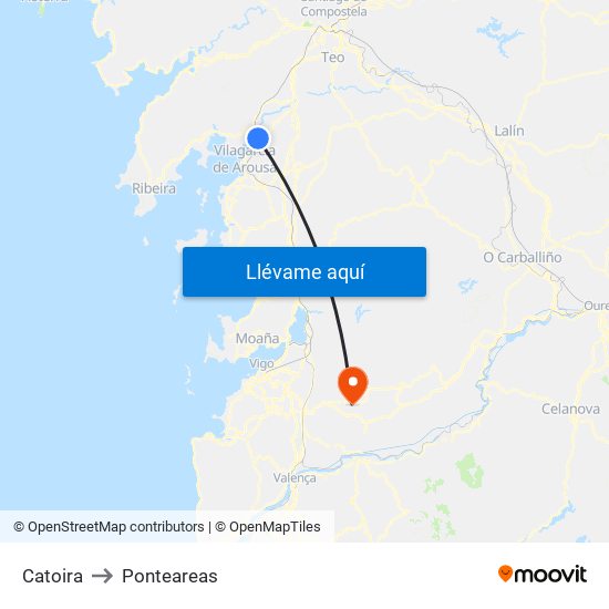 Catoira to Ponteareas map