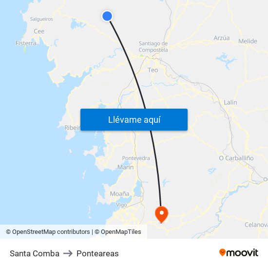 Santa Comba to Ponteareas map