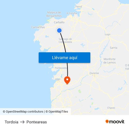 Tordoia to Ponteareas map