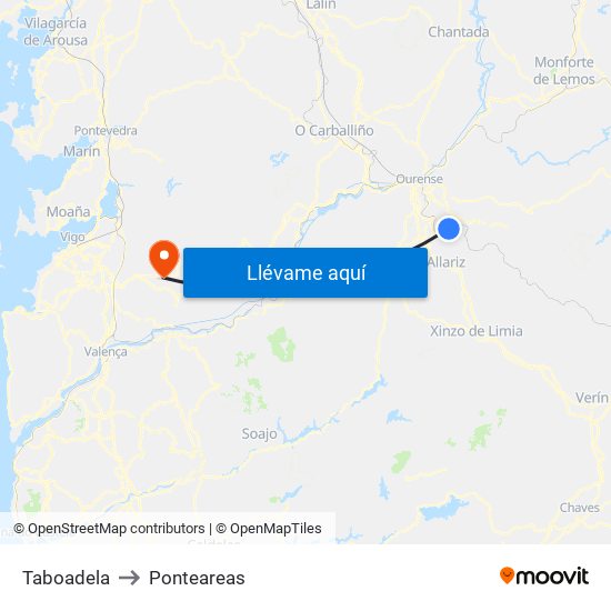 Taboadela to Ponteareas map
