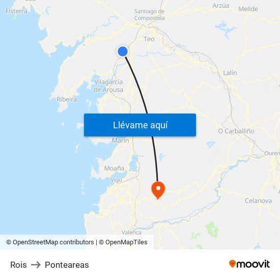 Rois to Ponteareas map