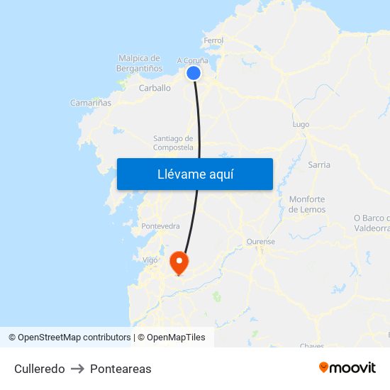Culleredo to Ponteareas map