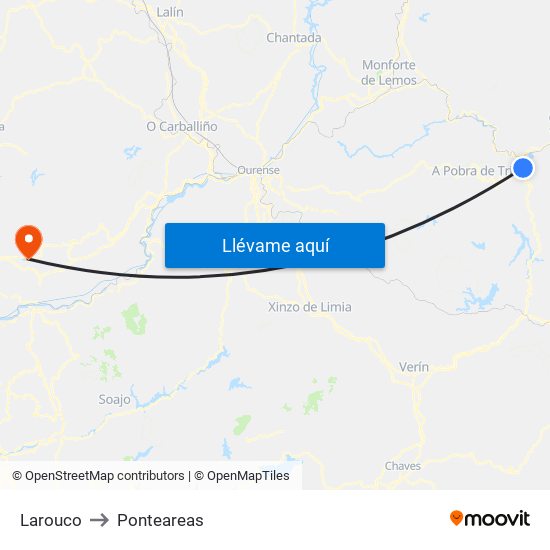 Larouco to Ponteareas map
