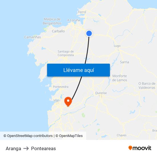 Aranga to Ponteareas map