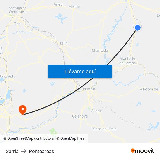 Sarria to Ponteareas map