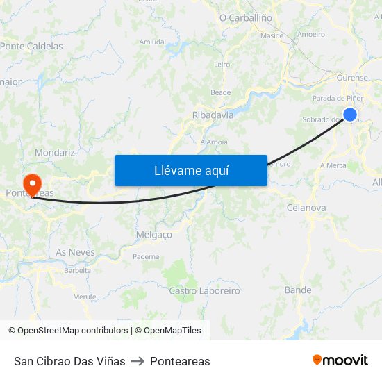 San Cibrao Das Viñas to Ponteareas map