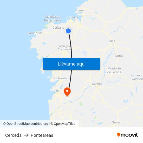 Cerceda to Ponteareas map