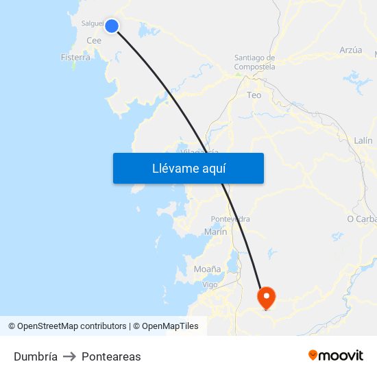 Dumbría to Ponteareas map