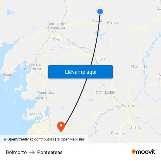 Boimorto to Ponteareas map