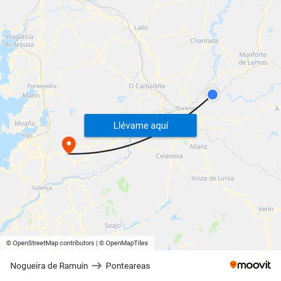 Nogueira de Ramuín to Ponteareas map
