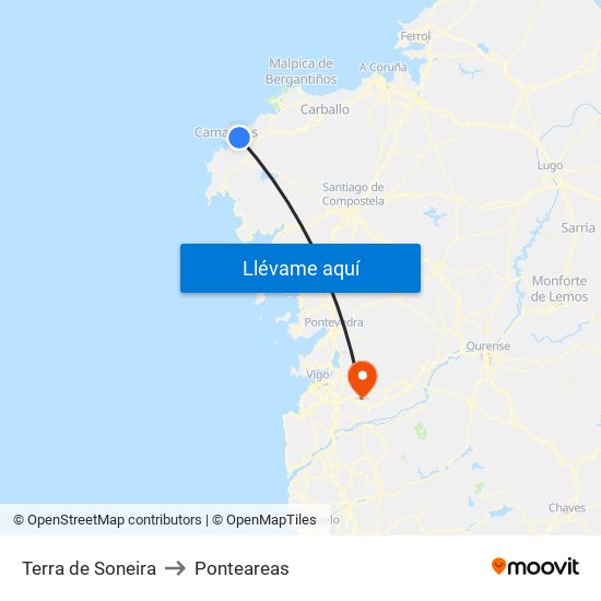 Terra de Soneira to Ponteareas map